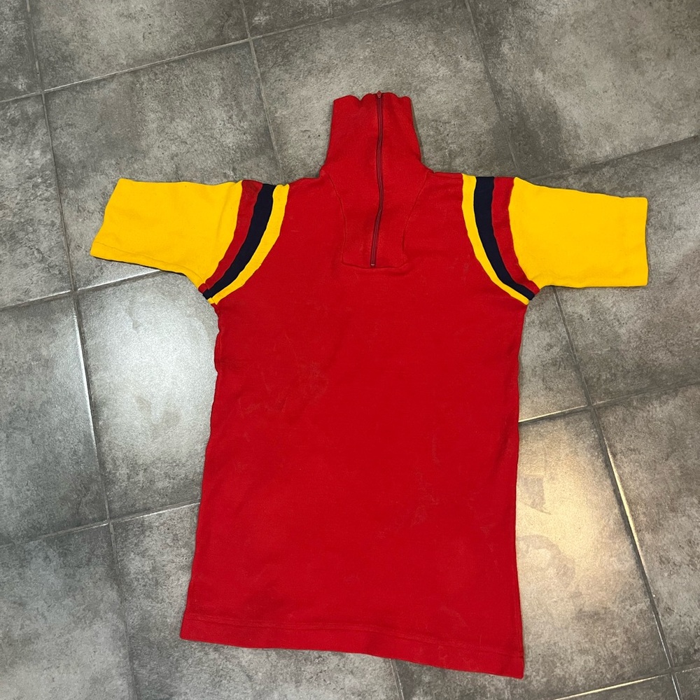 Champion Red and Yellow Short Sleeve Sweatshirt